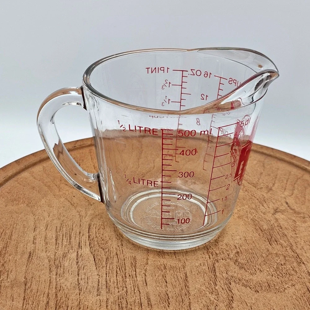 Anchor Hocking Oven Basics 2 Cup Glass Measuring Cup 16oz Red Lettering USA #498
